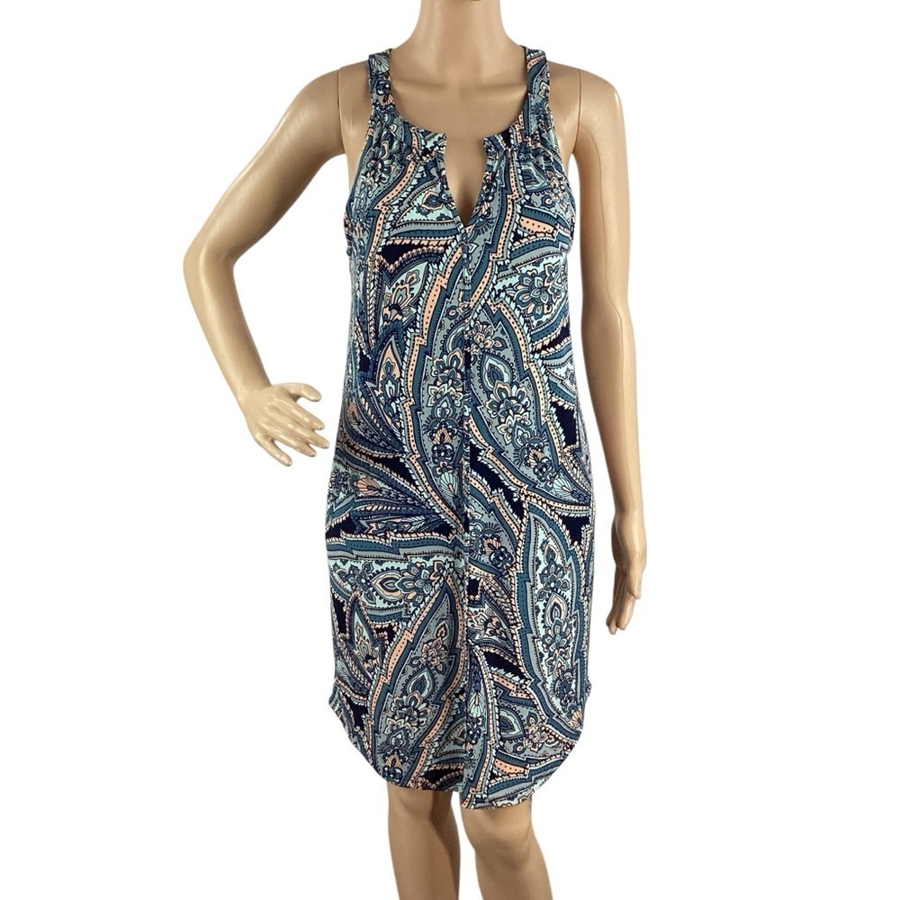 Banana Republic Factory Split Neck Paisley Shift Dress Blue XS